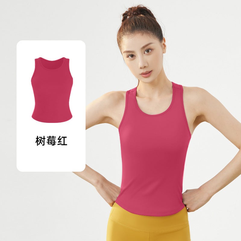 Generic Peach Yoga Tank Top High Stretch Anti-Glare raspberry red 