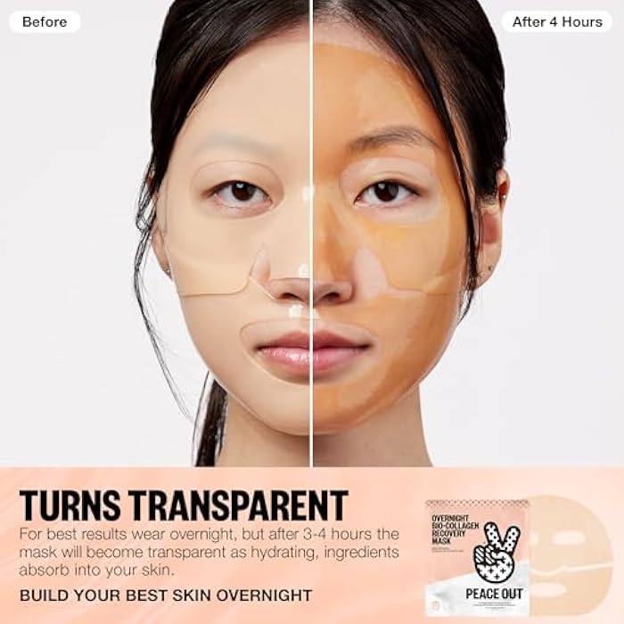 PEACE OUT Skincare Overnight Bio-Collagen Recovery Hydrating Face Mask to Calm Skin Irritation, Improves Skin Clarity with Hyaluronic Acid, 1 count - Image 3