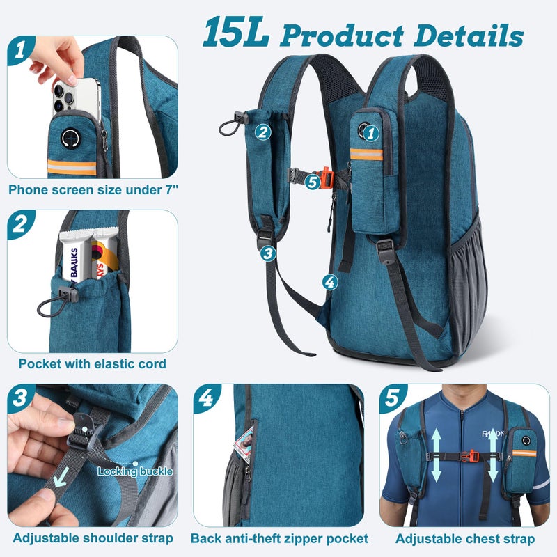 BECOJADDE 15L Small Hiking Backpack for Men Women Foldable Packable Back Pack Ultralight Hiking Daypack for Travel Camping Outdoor, Turquoise - Image 2