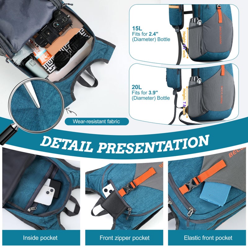 BECOJADDE 15L Small Hiking Backpack for Men Women Foldable Packable Back Pack Ultralight Hiking Daypack for Travel Camping Outdoor, Turquoise - Image 3