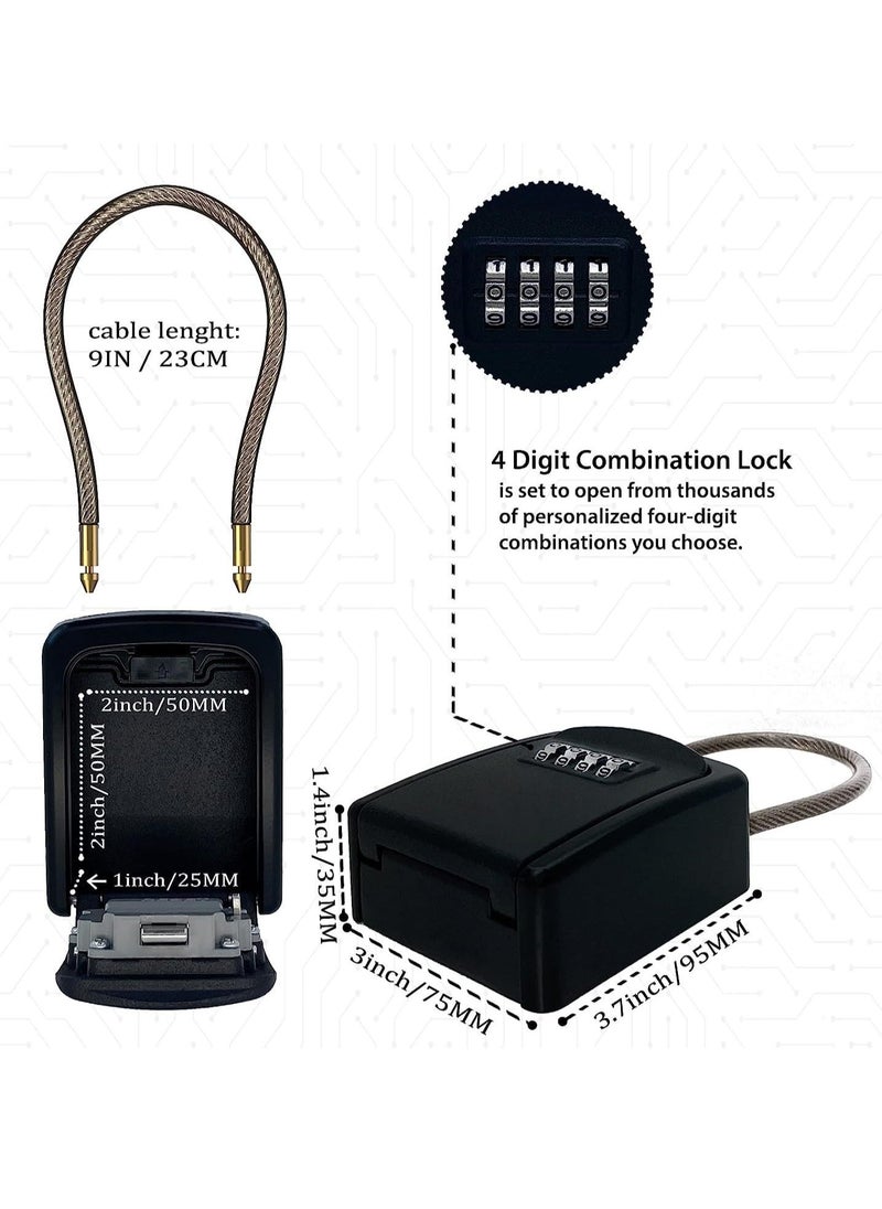 Y&D - Key Lock Box Portable with Removable Cable Shackle, Indoor Outdoor Waterproof 4 Digit Password Combination Resettable Code Switch Lockbox for Outside Hold Spare Keys Realtors - Image 1