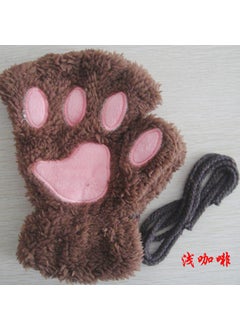 New Cat claw gloves winter cute cartoon cat girl open finger gloves fleece-lined thick bear paw gloves Light coffee (reddish brown)