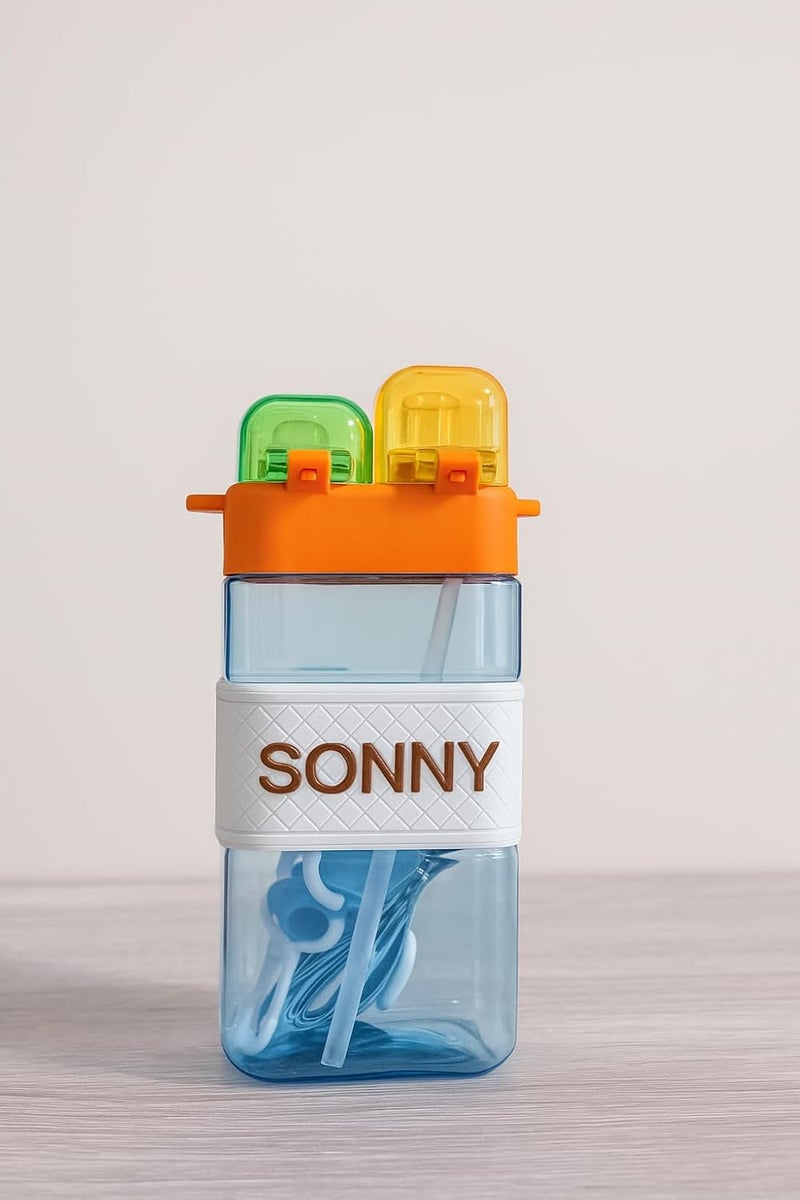 Scribify Animal Design 520ml 2-Way Sipper Water Bottle for Kids | Straw & Direct Drinking | Leakproof & BPA-Free | Cute & Durable School Bottle for Boys & Girls (SKY BLUE) - Image 3