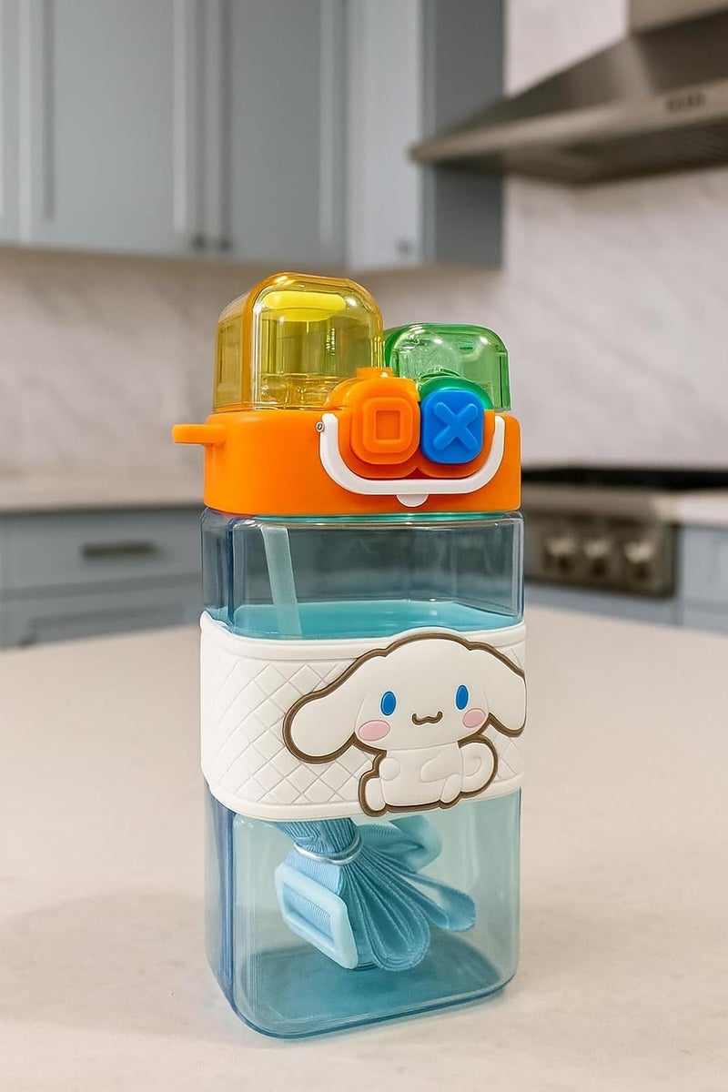 Scribify Animal Design 520ml 2-Way Sipper Water Bottle for Kids | Straw & Direct Drinking | Leakproof & BPA-Free | Cute & Durable School Bottle for Boys & Girls (SKY BLUE) - Image 2