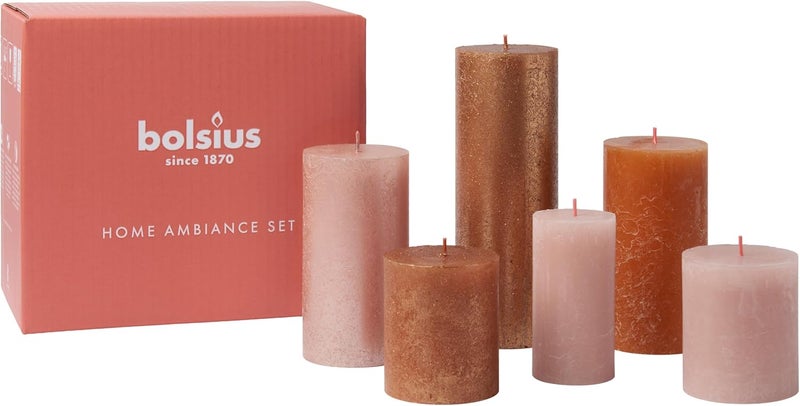Bolsius Rustic Pillar Candles - Gift Set of 6 - Cosy Coppers - Decorative Household Candles - Length Burning Time - Unscented - Natural Plant Wax - Without Palm Oil - Image 3