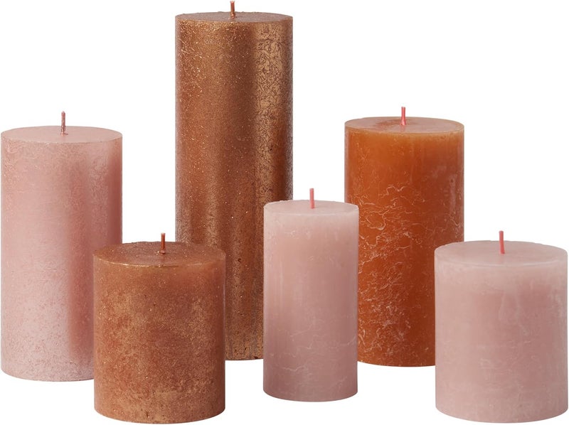 Bolsius Rustic Pillar Candles - Gift Set of 6 - Cosy Coppers - Decorative Household Candles - Length Burning Time - Unscented - Natural Plant Wax - Without Palm Oil - Image 1