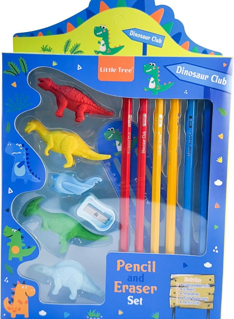 ليتل تري مجموعة هدايا قرطاسية بنمط ديناصور للاطفال في المدرسة (عبوة من 13 قطعة قرطاسية) (عبوة هدايا استرجاع) - Image 1
