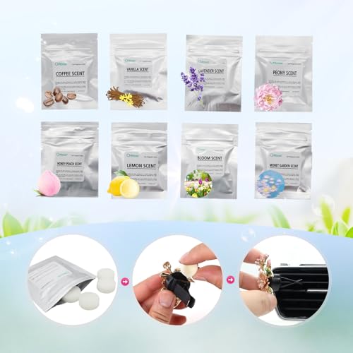 ORIESSE 32pcs Vanilla Car Air Freshener Refill Fragrance Tablets,8 Pack Sweet Vanilla Car Scents Pads for Car Air Freshener Vent Clips,1.7cm/0.7inches Diameters Scent Pads - Image 5