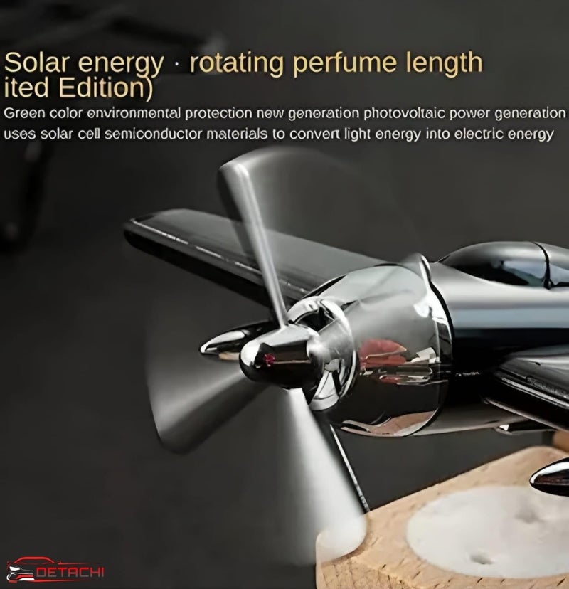 DETACHI Solar Dashboard Airplane Wooden Base Air Freshner Diffuser, Alloy Solar Energy Rotating Airplane Ornament for Car (Black), Liquid, 1 Count - Image 4