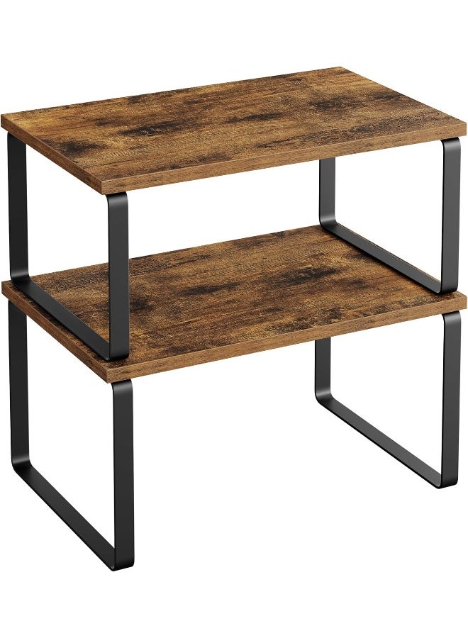 SONGMICS رف توابل SONGMICS، مجموعة من 2، رف مطبخ، منظم مطبخ، قابل للتوسيع، حامل توابل، قابل للتكديس، مصنوع من المعدن والخشب المضغوط، أسود حبر-بني عتيق - Image 1