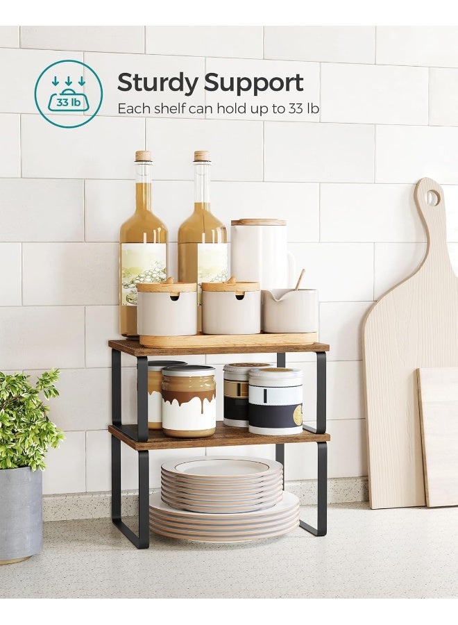 SONGMICS رف توابل SONGMICS، مجموعة من 2، رف مطبخ، منظم مطبخ، قابل للتوسيع، حامل توابل، قابل للتكديس، مصنوع من المعدن والخشب المضغوط، أسود حبر-بني عتيق - Image 5