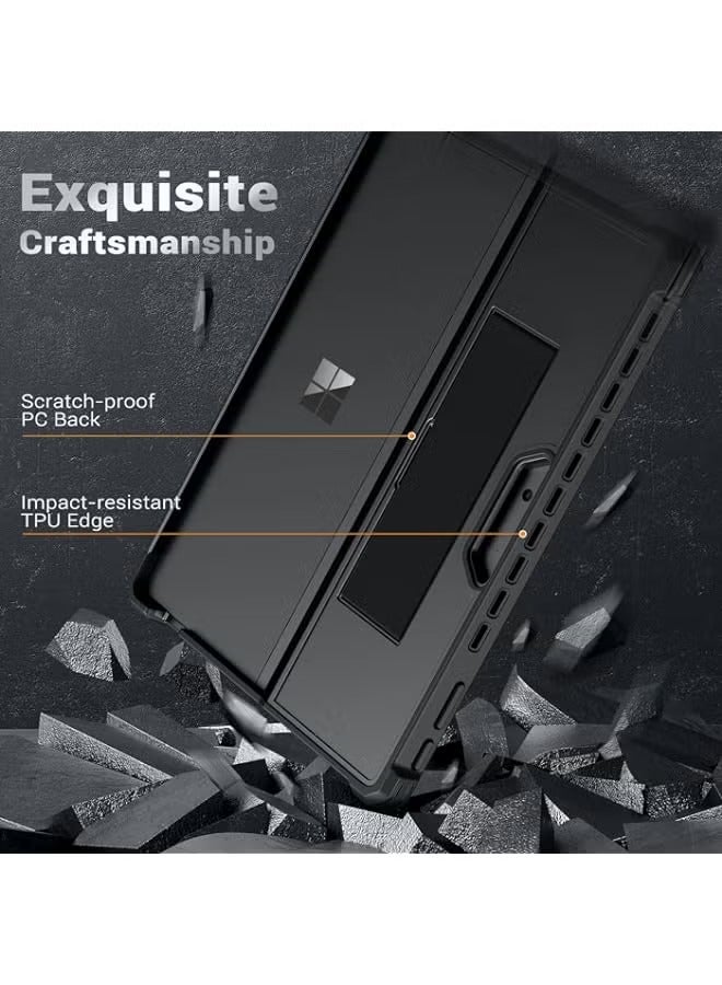 بروماس حافظة متوافقة مع جهاز Microsoft Surface Pro 9 / Pro 9 5G 13 بوصة 2022 - حافظة حماية متينة الكل في واحد مع حزام يد ومتوافقة مع نوع غطاء لوحة المفاتيح المناسب لجهاز Surface Pro 9، أسود - Image 3