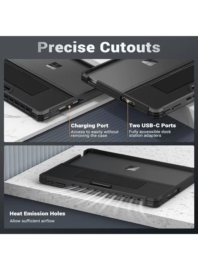 بروماس حافظة متوافقة مع جهاز Microsoft Surface Pro 9 / Pro 9 5G 13 بوصة 2022 - حافظة حماية متينة الكل في واحد مع حزام يد ومتوافقة مع نوع غطاء لوحة المفاتيح المناسب لجهاز Surface Pro 9، أسود - Image 5
