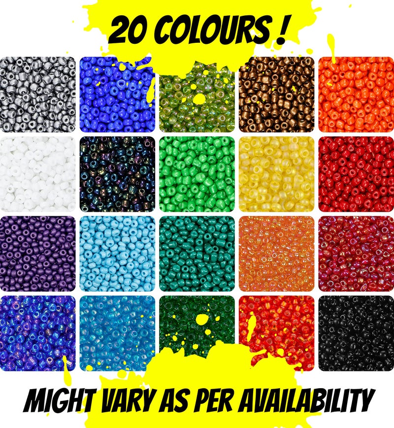 INDIKONB 20 Colours 2 mm Seed Beads Jewellery Making Material - includes Small Multicolor Seed Beads & Nylon Wire Thread-Jewelry Making Set for Embroidery Work, Art and Craft(2 mm - 11/0, 20 Colours) - Image 2