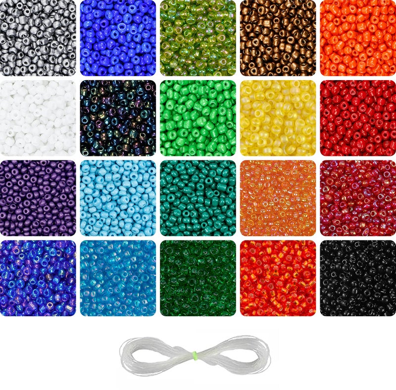 INDIKONB 20 Colours 2 mm Seed Beads Jewellery Making Material - includes Small Multicolor Seed Beads & Nylon Wire Thread-Jewelry Making Set for Embroidery Work, Art and Craft(2 mm - 11/0, 20 Colours) - Image 1