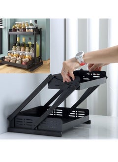 TYCOM Tycom Pull Out Spice Rack Organizer For Countertop and Cabinet,Standing Shelf Jars Storage Holder, Foldable Seasoning Shelf Organizer for Kitchen Storage,2 Layer Black.  - Image 1