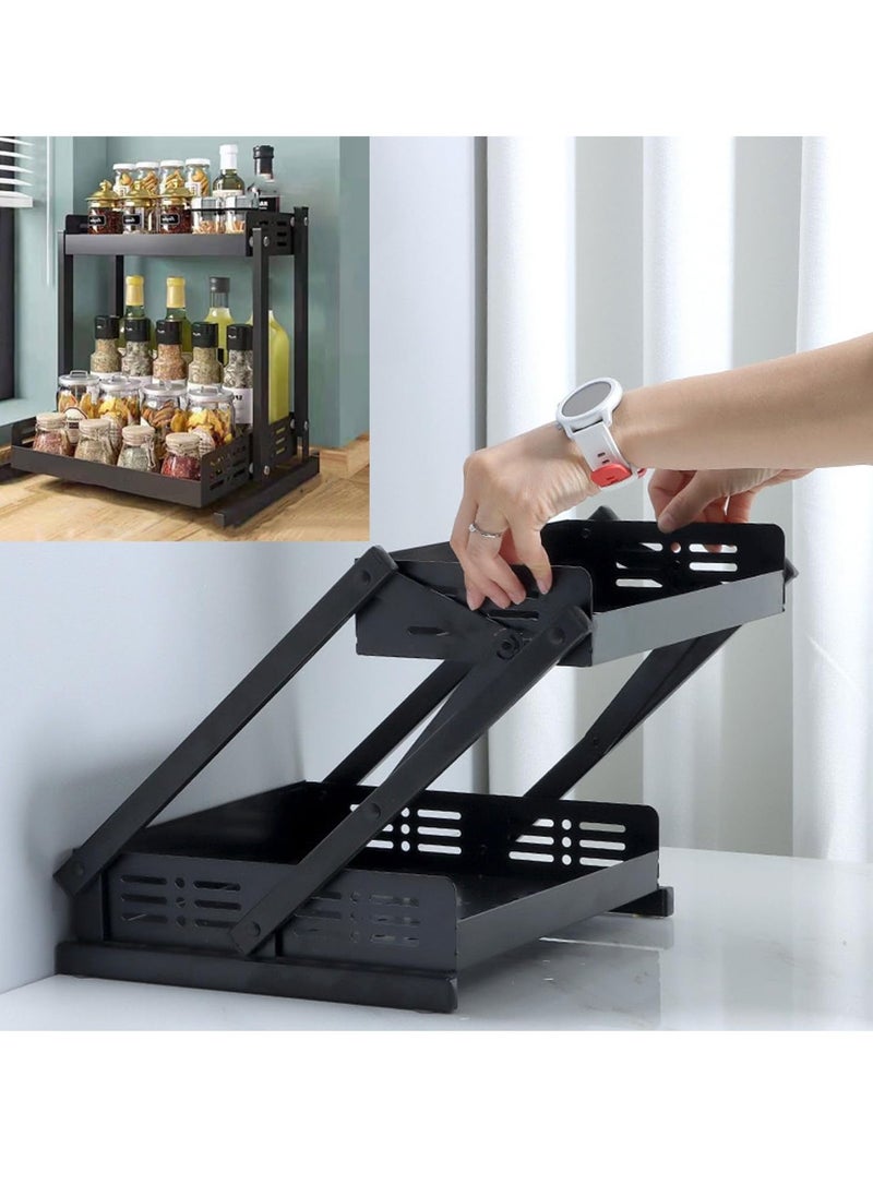 TYCOM - Tycom Pull Out Spice Rack Organizer For Countertop and Cabinet,Standing Shelf Jars Storage Holder, Foldable Seasoning Shelf Organizer for Kitchen Storage,2 Layer Black. - Image 1