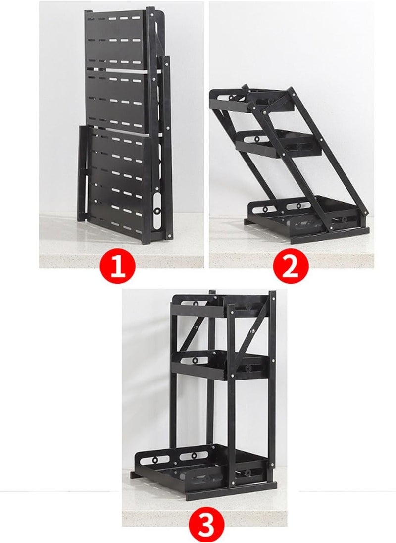 TYCOM - Tycom Pull Out Spice Rack Organizer For Countertop and Cabinet,Standing Shelf Jars Storage Holder, Foldable Seasoning Shelf Organizer for Kitchen Storage,2 Layer Black. - Image 1