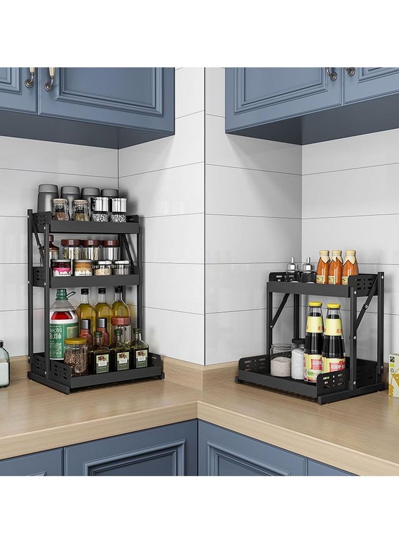 TYCOM - Tycom Pull Out Spice Rack Organizer For Countertop and Cabinet,Standing Shelf Jars Storage Holder, Foldable Seasoning Shelf Organizer for Kitchen Storage,2 Layer Black. - Image 1