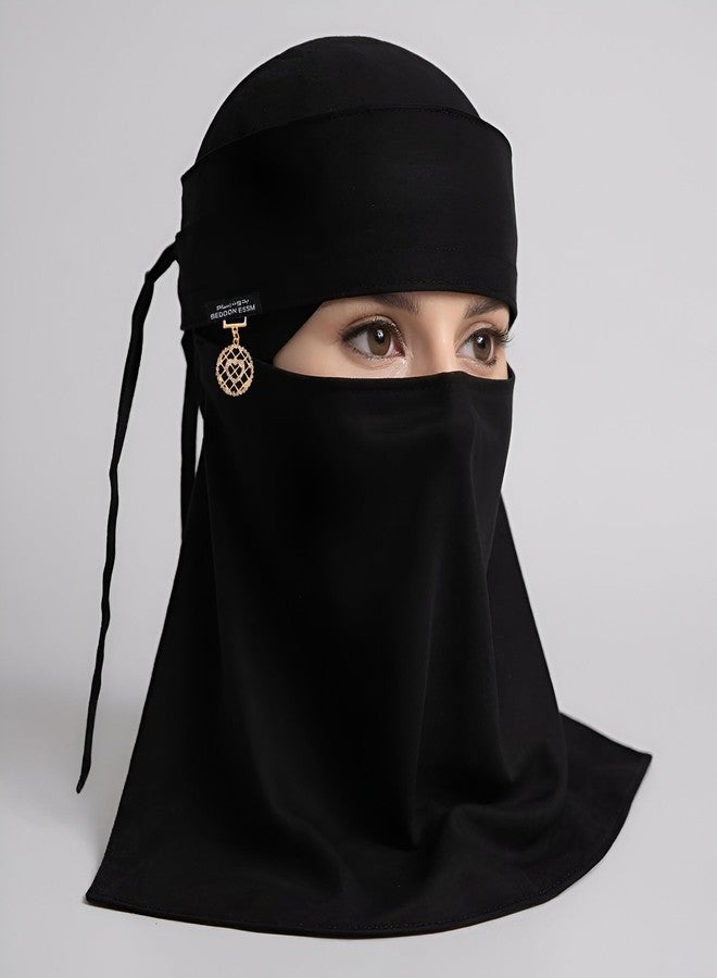 Bedoon Essm Women’s Polyester Chiffon Short Niqab with Nose Piece – Veil for Women & Girls (Black 4, 13 * 15) - Image 2