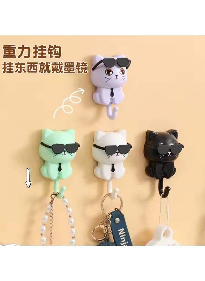 Generic - 1pc Creative Cartoon Cat Key Holder Hook, School Adhesive Wall Mounted Keychain Holder, No Drilling Easy to Install with Glasses Attraction Function, Suitable for Home Kitchen Bathroom Bedroom Office Casual Style Wall Mounted Plastic Keychain Holder with Special Features Easy to Install - Image 1