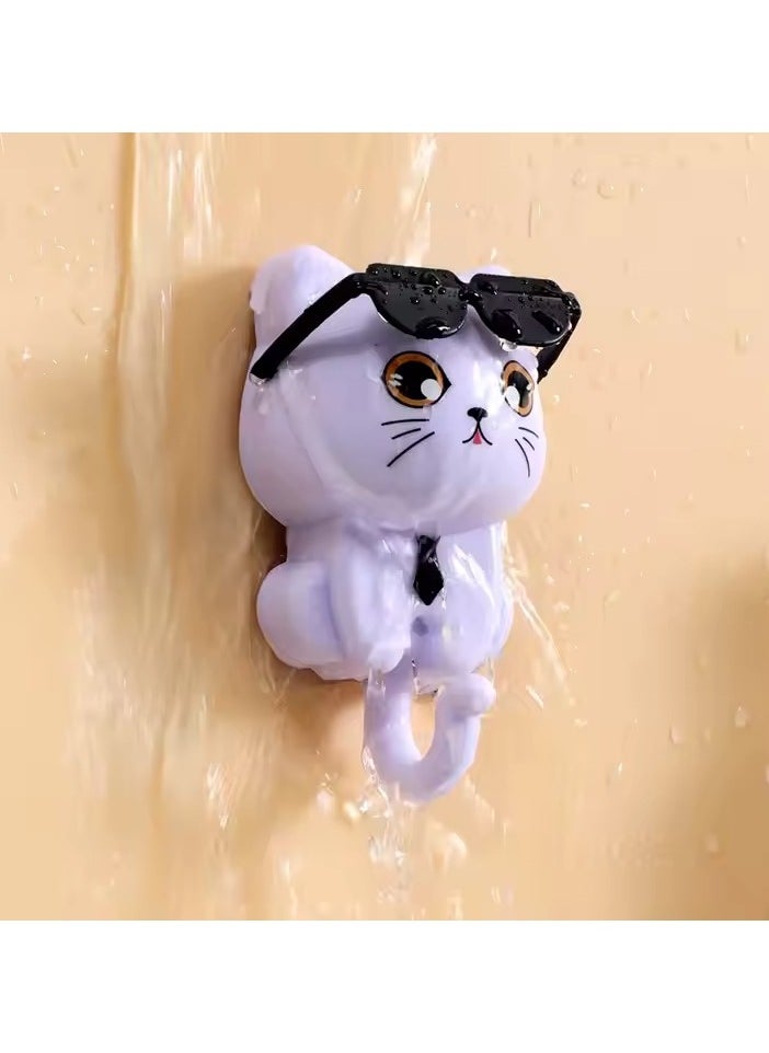 Generic - 1pc Creative Cartoon Cat Key Holder Hook, School Adhesive Wall Mounted Keychain Holder, No Drilling Easy to Install with Glasses Attraction Function, Suitable for Home Kitchen Bathroom Bedroom Office Casual Style Wall Mounted Plastic Keychain Holder with Special Features Easy to Install - Image 1