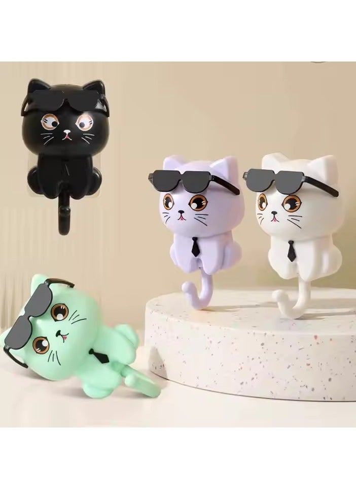 Generic - 1pc Creative Cartoon Cat Key Holder Hook, School Adhesive Wall Mounted Keychain Holder, No Drilling Easy to Install with Glasses Attraction Function, Suitable for Home Kitchen Bathroom Bedroom Office Casual Style Wall Mounted Plastic Keychain Holder with Special Features Easy to Install - Image 1