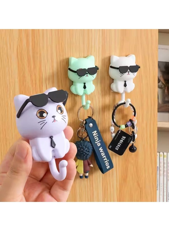 Generic - 1pc Creative Cartoon Cat Key Holder Hook, School Adhesive Wall Mounted Keychain Holder, No Drilling Easy to Install with Glasses Attraction Function, Suitable for Home Kitchen Bathroom Bedroom Office Casual Style Wall Mounted Plastic Keychain Holder with Special Features Easy to Install - Image 1