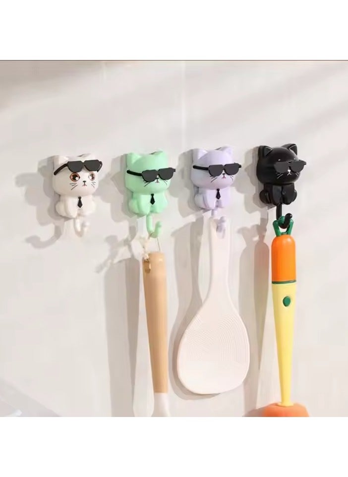 Generic - 1pc Creative Cartoon Cat Key Holder Hook, School Adhesive Wall Mounted Keychain Holder, No Drilling Easy to Install with Glasses Attraction Function, Suitable for Home Kitchen Bathroom Bedroom Office Casual Style Wall Mounted Plastic Keychain Holder with Special Features Easy to Install - Image 1