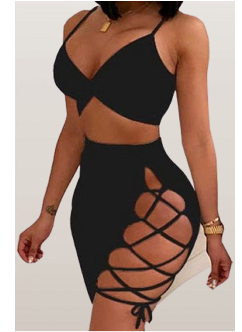 MANIKAN - Lingerie set consisting of a short skirt and a sleeveless bra with a side lace-up corset - Image 1
