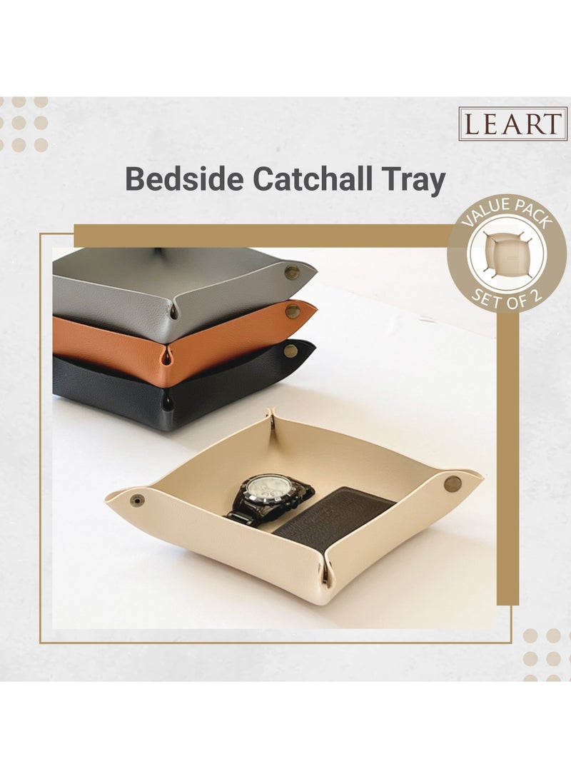 LeArt Valet Tray - Small & Compact Catchall Tray | Desk, Bedside, Home Entrance Entryway Organizer | Valet Tray for Keys, Coins, Stationary, Jewellery (Cream - Set of 2)  - Image 4