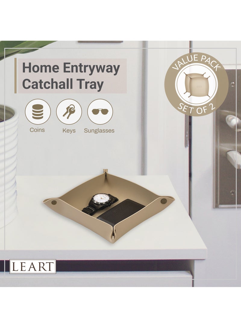 LeArt Valet Tray - Small & Compact Catchall Tray | Desk, Bedside, Home Entrance Entryway Organizer | Valet Tray for Keys, Coins, Stationary, Jewellery (Cream - Set of 2)  - Image 3
