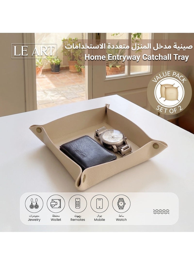 LeArt Valet Tray - Small & Compact Catchall Tray | Desk, Bedside, Home Entrance Entryway Organizer | Valet Tray for Keys, Coins, Stationary, Jewellery (Cream - Set of 2) - Image 3