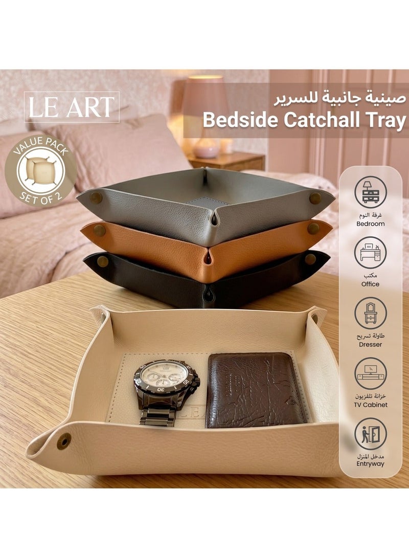 LeArt Valet Tray - Small & Compact Catchall Tray | Desk, Bedside, Home Entrance Entryway Organizer | Valet Tray for Keys, Coins, Stationary, Jewellery (Cream - Set of 2) - Image 4