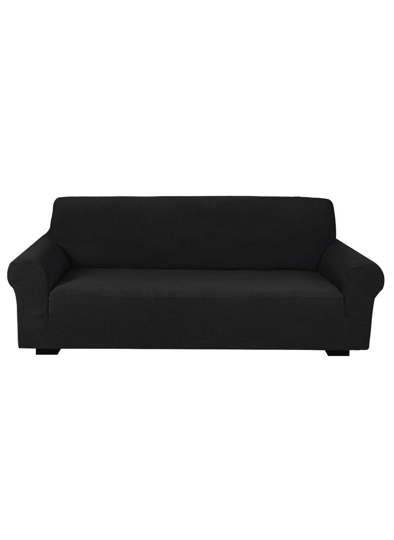 Fabienne Stretch Fit 3-Seater Sofa Cover Soft Brushed Fabric Couch Cover Exquisitely Full Coverage Furniture Protector Slipcover Three Seater Fits on Standard and Recliner Sofa 185-235cm Size Black  - Image 1