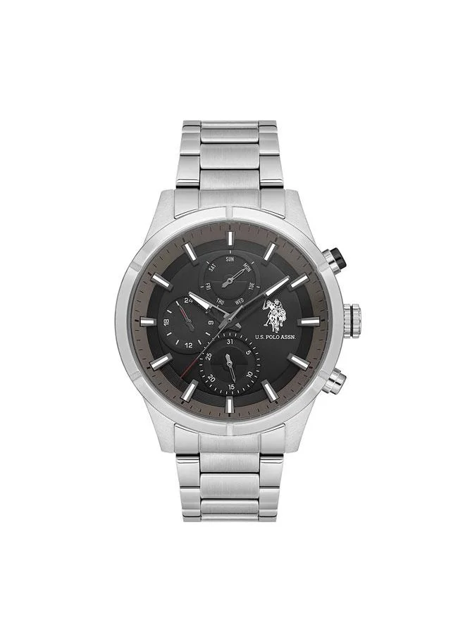 يو اس بولو اسن Crossing 46mm Multifunction Men's Watch with Black Dial & Stainless Steel Bracelet