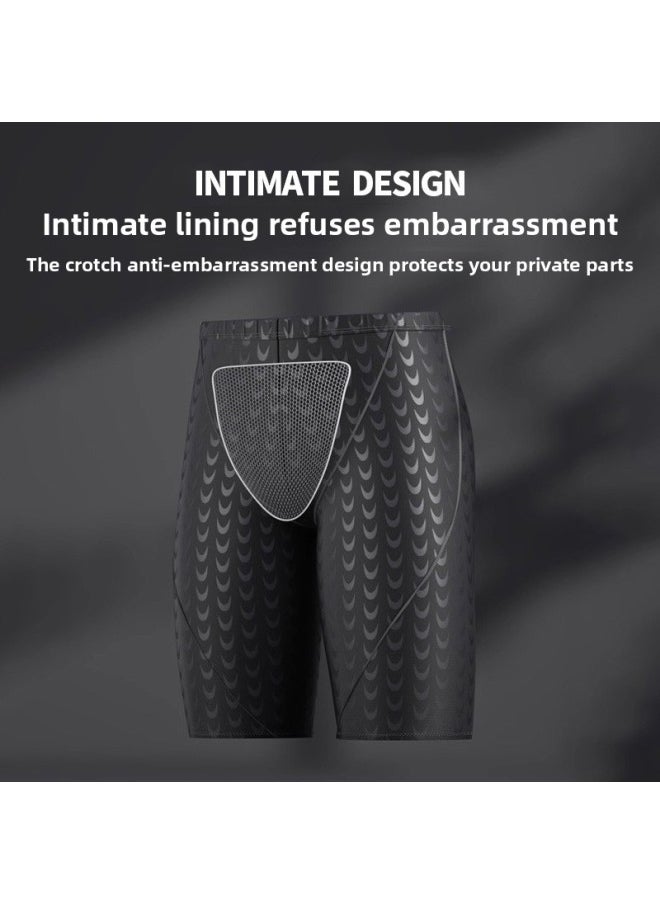 Generic - Swimming Trunks Men's Five-point Anti-embarrassment Boxer Quick-drying Plus Size Swimming Equipment Suit Swimming Trunks Swimming Cap Swimming Goggles Three-piece Set-Color:Black Five Points + Swimming Cap- - Image 1
