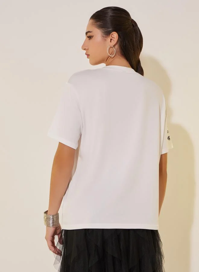 Take Two Take Two Round Neck Short Sleeve Slogan T-Shirt