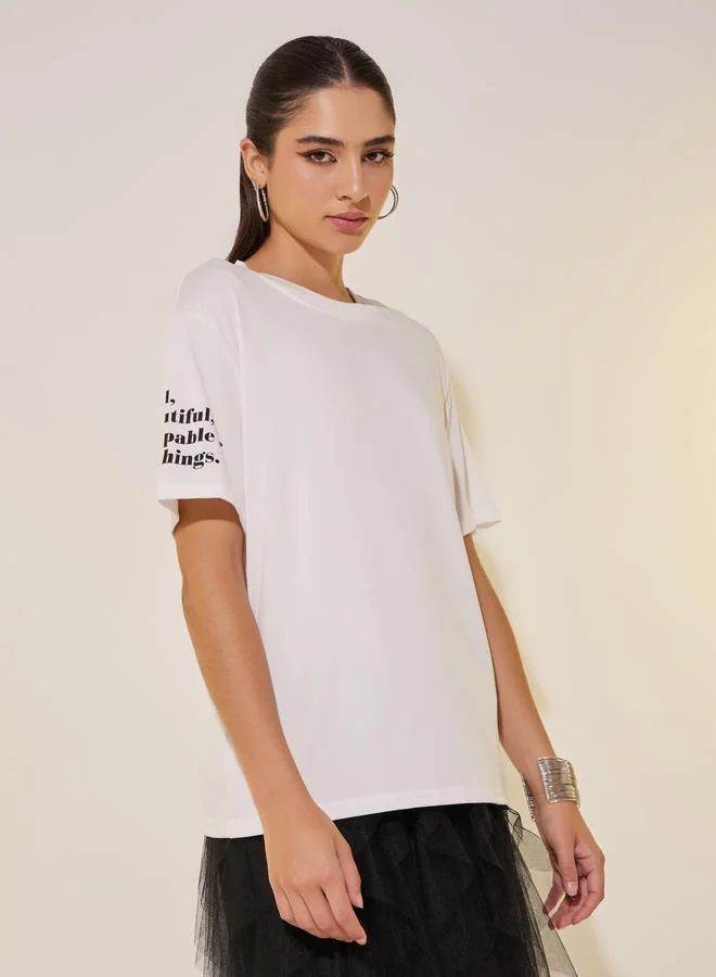 Take Two Take Two Round Neck Short Sleeve Slogan T-Shirt
