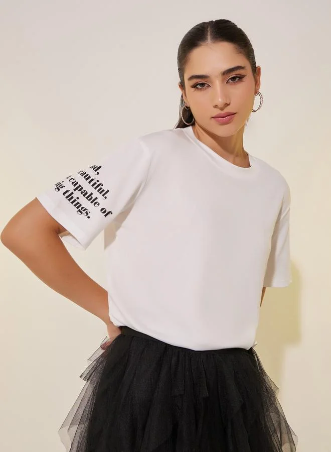 Take Two Take Two Round Neck Short Sleeve Slogan T-Shirt