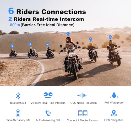 EJEAS V6 Pro Motorcycle Bluetooth Headset, Upgraded 2 Riders Intercom Helmet Communication System with Auto-Answering Call and Noise Reduction for Motorcycling Skiing and Climbing (1 Pack) - Image 2