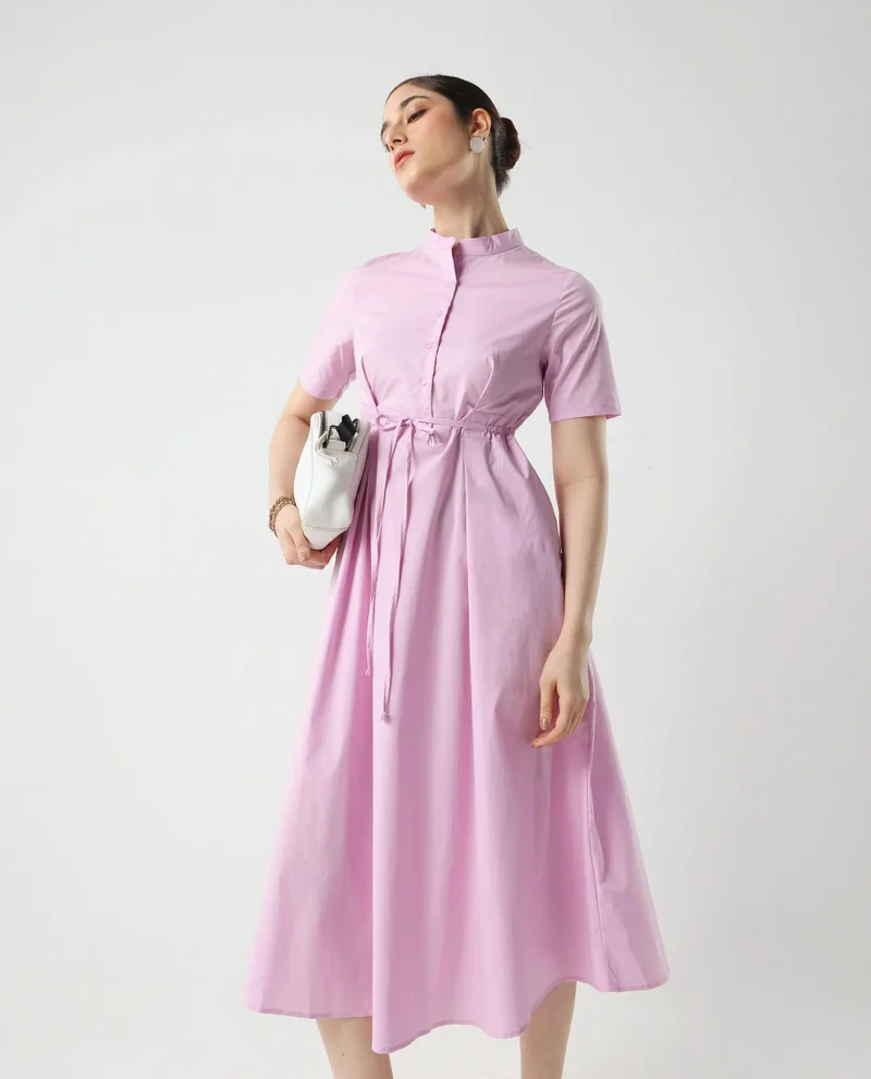 Rareism Women's Midi Dress With Tie Waist Dress