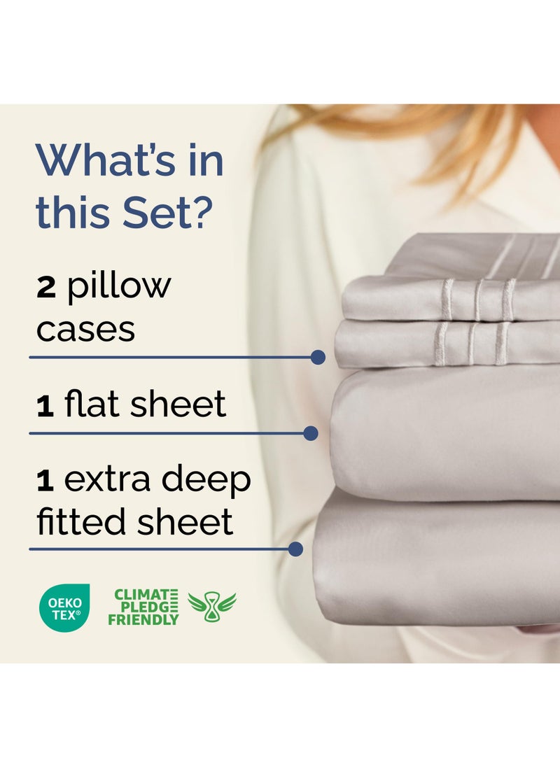 Extra Deep Twin XL Sheet Set - 4 Piece Breathable and Cooling Sheets - Hotel Luxury Bed Sheets Set - Easy Fit - Soft  Wrinkle Free and Comfy Sheets Set - Light Grey Sheet Set with Extra Deep Pockets