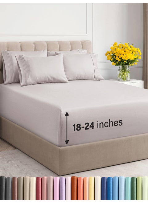 Extra Deep Twin XL Sheet Set - 4 Piece Breathable and Cooling Sheets - Hotel Luxury Bed Sheets Set - Easy Fit - Soft  Wrinkle Free and Comfy Sheets Set - Light Grey Sheet Set with Extra Deep Pockets