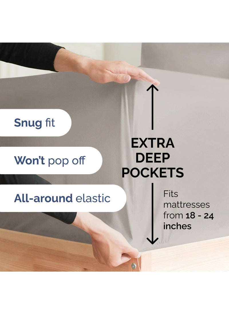 Extra Deep Twin XL Sheet Set - 4 Piece Breathable and Cooling Sheets - Hotel Luxury Bed Sheets Set - Easy Fit - Soft  Wrinkle Free and Comfy Sheets Set - Light Grey Sheet Set with Extra Deep Pockets