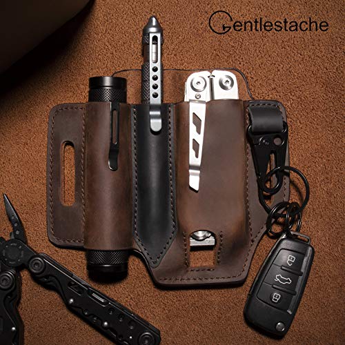 Gentlestache Multitool Sheath for Belt, Leather EDC Pocket Organizer for Men, Leatherman Sheath with Pen Holder, Key Fob, Flashlight Sheath, EDC Leather Pouch Dark Brown - Image 4