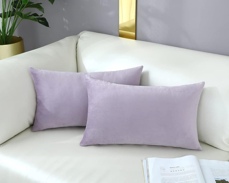 mixeoo Comfy Lavender Throw Pillow Covers Decorative Lumbar Solid Rectangle Thick Velvet Super Soft Cushion Cases Home Decor for Sofa Couch Living Room Chair, Set of 2, 12 x 20 Inch - Image 3