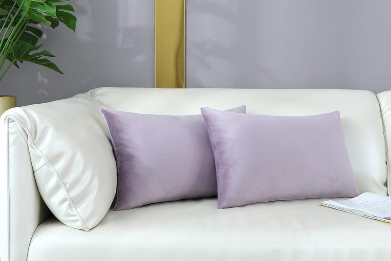 mixeoo Comfy Lavender Throw Pillow Covers Decorative Lumbar Solid Rectangle Thick Velvet Super Soft Cushion Cases Home Decor for Sofa Couch Living Room Chair, Set of 2, 12 x 20 Inch - Image 1