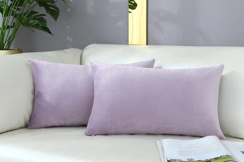 mixeoo Comfy Lavender Throw Pillow Covers Decorative Lumbar Solid Rectangle Thick Velvet Super Soft Cushion Cases Home Decor for Sofa Couch Living Room Chair, Set of 2, 12 x 20 Inch - Image 2