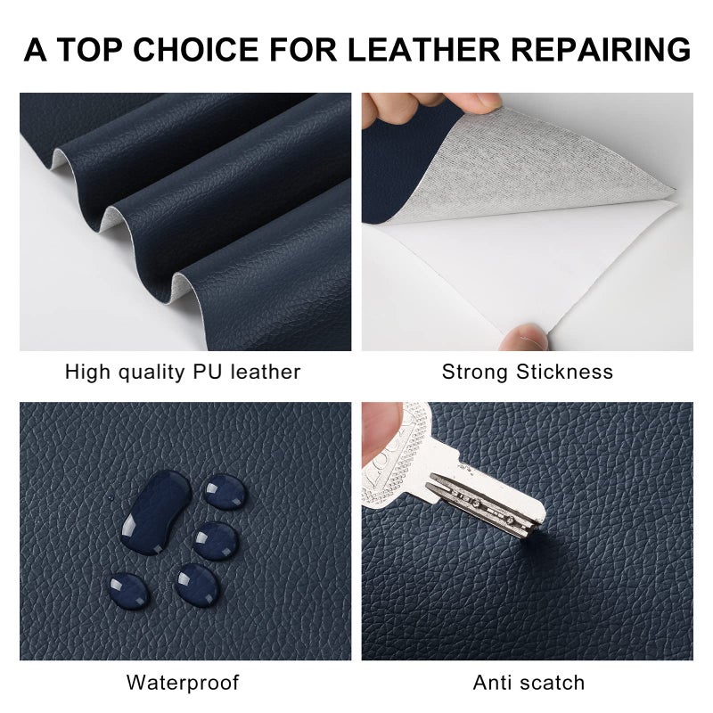 YAFLC Leather Repair Patch for Furniture, 4" x 63" Self Adhesive Leather Repair Kit Vinyl Repair Tape for Car Seat Sofa Jackets Couches Chair Blue - Image 3